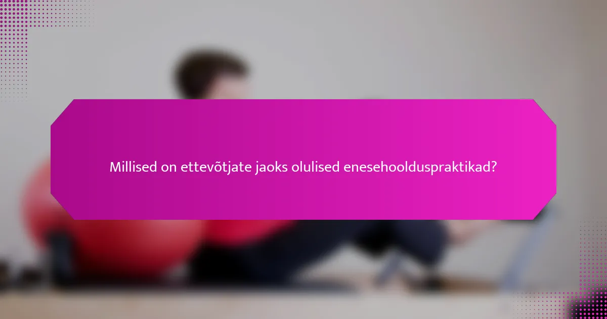 Millised on ettevõtjate jaoks olulised enesehoolduspraktikad?