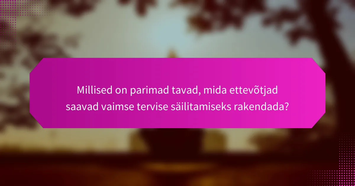 Millised on parimad tavad, mida ettevõtjad saavad vaimse tervise säilitamiseks rakendada?