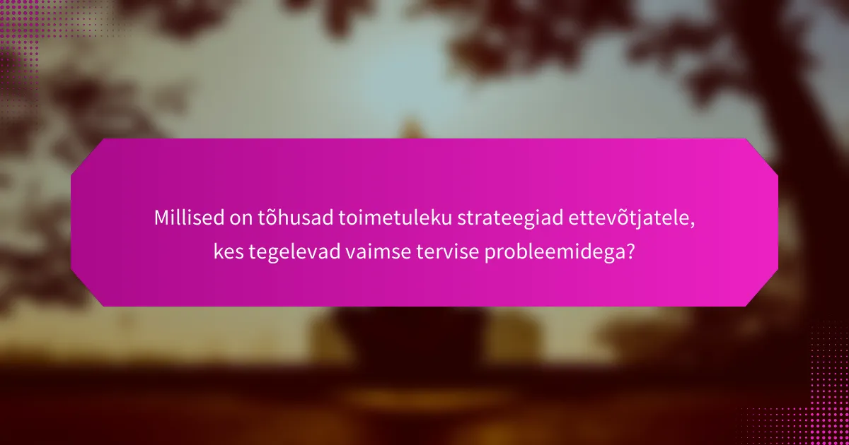 Millised on tõhusad toimetuleku strateegiad ettevõtjatele, kes tegelevad vaimse tervise probleemidega?